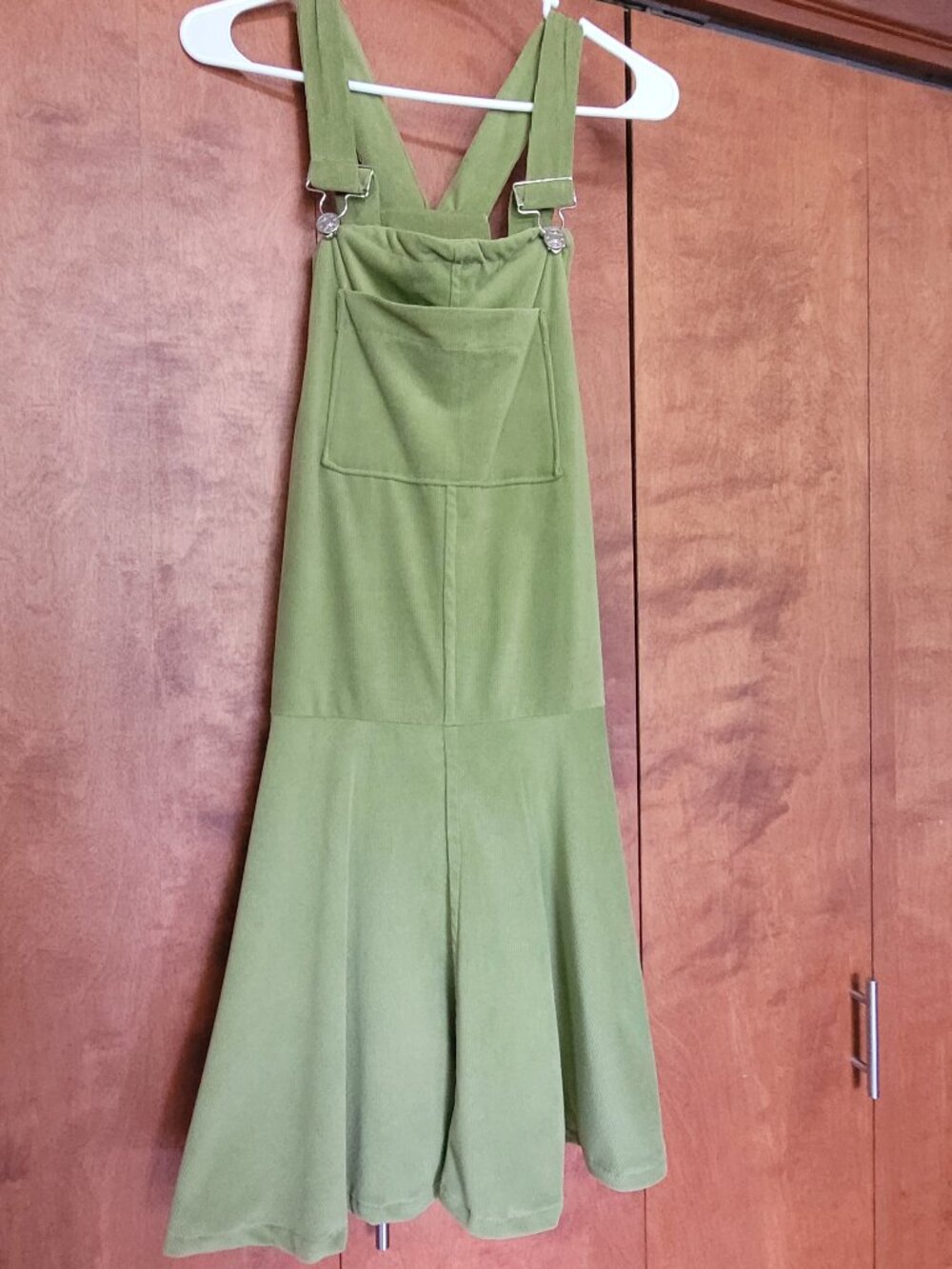 Green baby corduroy romper, handmade size 6